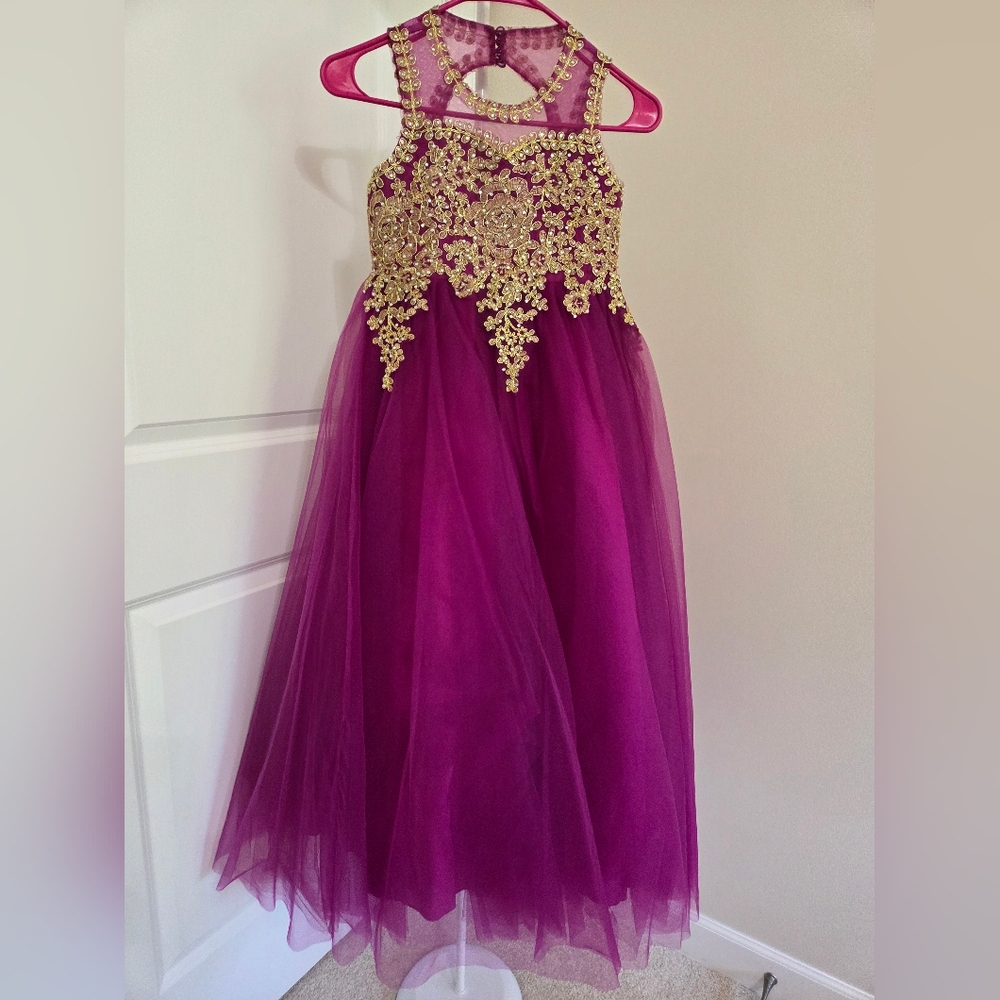 Elegant Purple and Gold Kids Dress